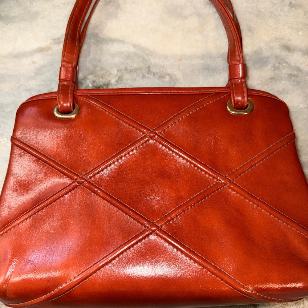 Vintage 1960’s Leather Top-Handle Women's Bag in Rustic Red